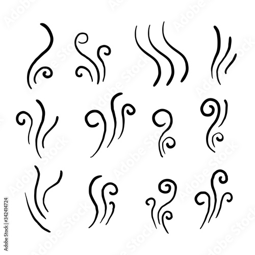 hand drawn Aromas vaporize icons. Smells vector line icon set, hot aroma, stink or cooking steam symbols, smelling or vapor, smoking or odors signs doodle