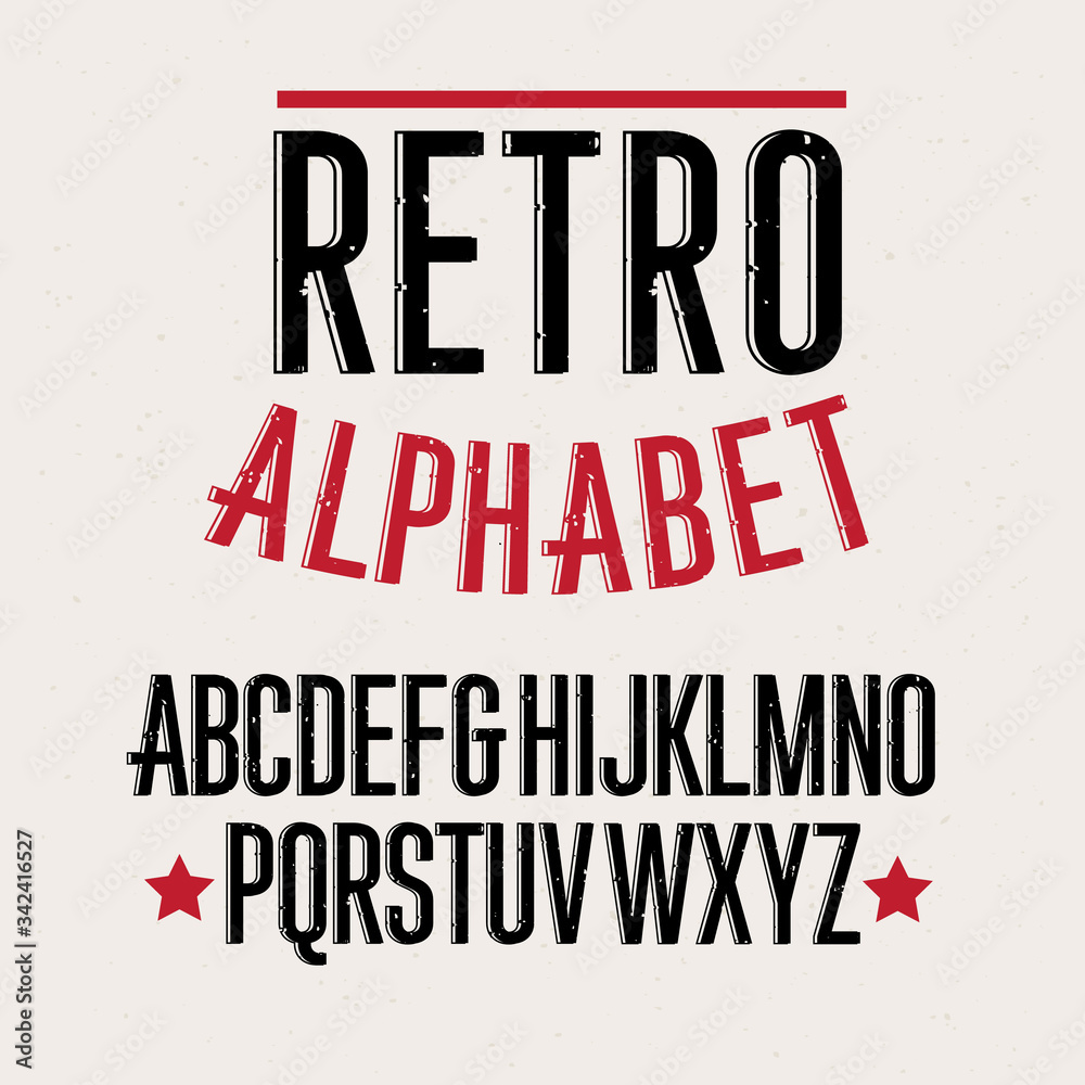 Naklejka Retro alphabet font. Type letters and numbers Vector design elements.