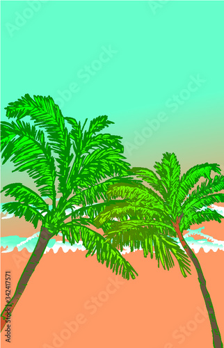 Fototapeta Naklejka Na Ścianę i Meble -  Summer time Palm beach print and embroidery graphic design vector art