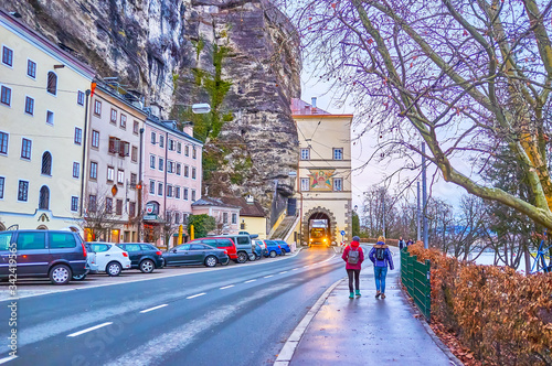 The evening walk along Monchsberg hill in Salzburg, Austria photo