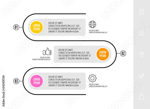 Vector template circle infographics. Business concept with 3 options and labels. Three steps for content, flowchart, timeline, levels. Path step by step
