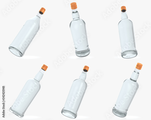 Glass bottle isolated with reflections. 3d illustration