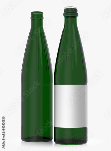 Glass bottle isolated with reflections. 3d illustration