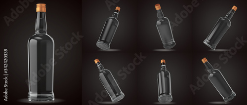 Glass bottle isolated with reflections. 3d illustration