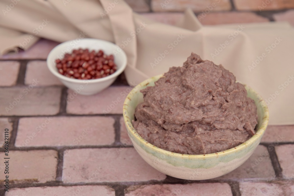 Homemade adzuki red bean paste or dip. Vegan food. Plant based diet Homemade adzuki red bean paste or dip. Vegan food. Plant based diet