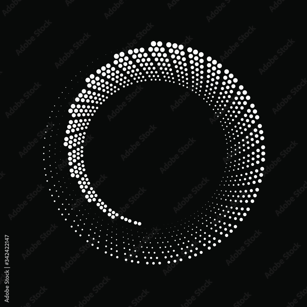 Abstract white halftone dots shape. Geometric art. Trendy design element for logo, tattoo, sign, symbol, web pages, prints, posters, template, pattern and abstract background  