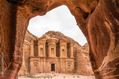 incredible cave view of Ad Deir at Petra, Jordan