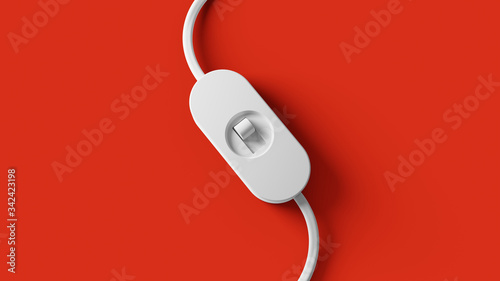 Closeup of white light switch on red background.