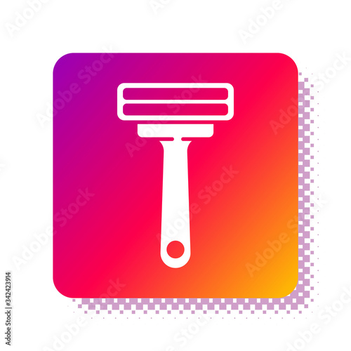 White Shaving razor icon isolated on white background. Square color button. Vector Illustration