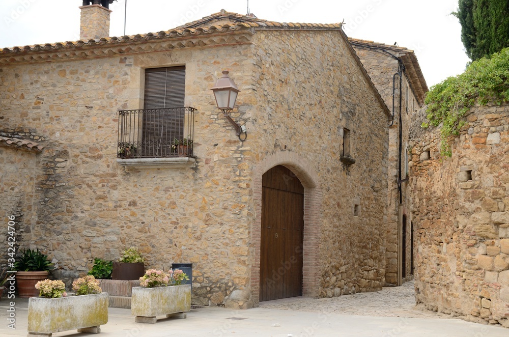 Stone architecture in Girona village, Spain