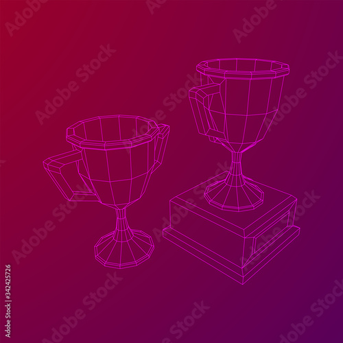 Winner trophy cup. Award concept. Wireframe low poly mesh vector illustration