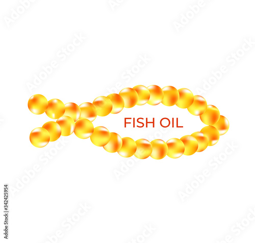 Fish oil capsules isolated on white. background. Vitamin omega 3 pills template.Shining golden essence droplet. 3d realistic gold bubbles with collagen. Treatment nutrition skin care vector design.