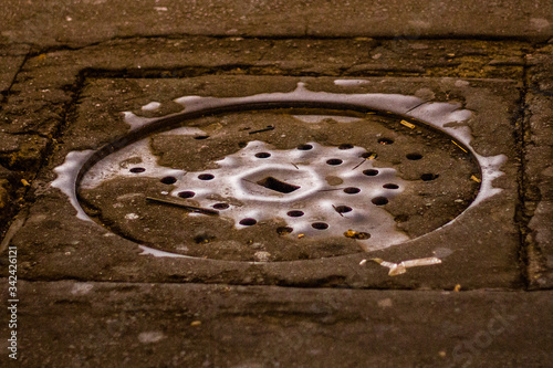 Manhole cover in the city