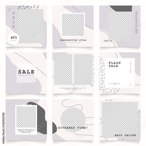 instagram and facebook square frame puzzle poster. social media post banner for fashion sale promotion. brown pink color terracotta background vector illustration