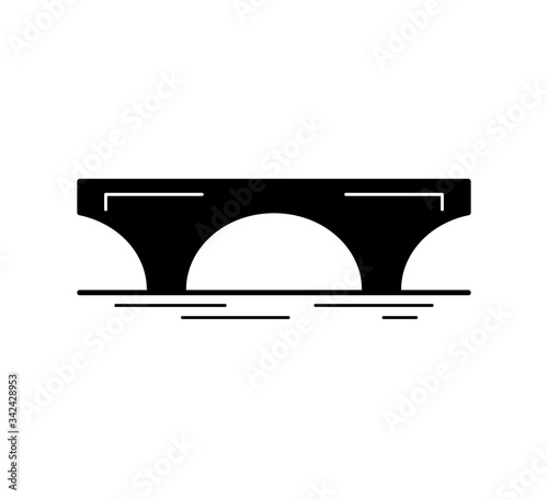 Arch bridge black silhouette icon isolated on white background. Different types of bridges. Urban architecture. Vector illustration.