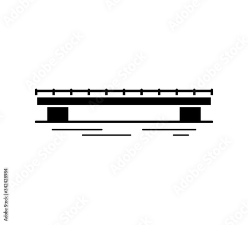 Hanging bridge black silhouette icon isolated on white background. Urban architecture. Vector illustration.