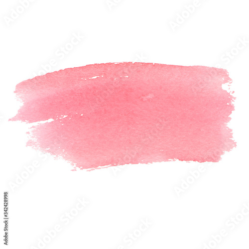 Watercolor stain background hand drawn and isolated over white background. Pink brush strokes background 