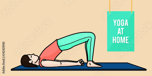 Women doing yoga activity at home, illustration in vector. Stay at home and things to do in self isolation and social distancing during epidemic of corona virus.