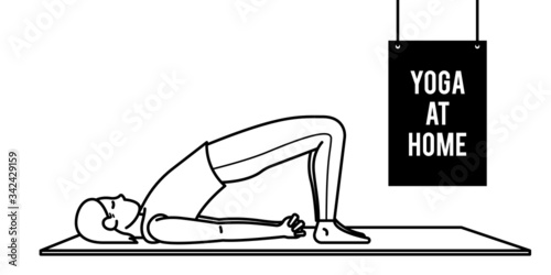 Women doing yoga activity at home, illustration in vector. Stay at home and things to do in self isolation and social distancing during epidemic of corona virus.