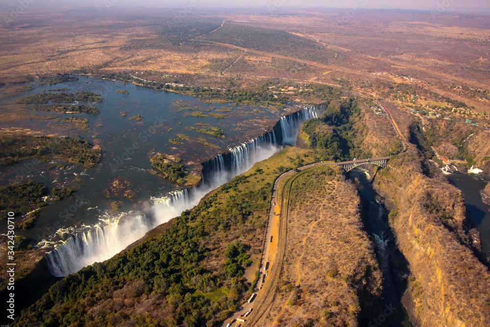 Victoria Falls in Zimbabwe from the air - obrazy, fototapety, plakaty 