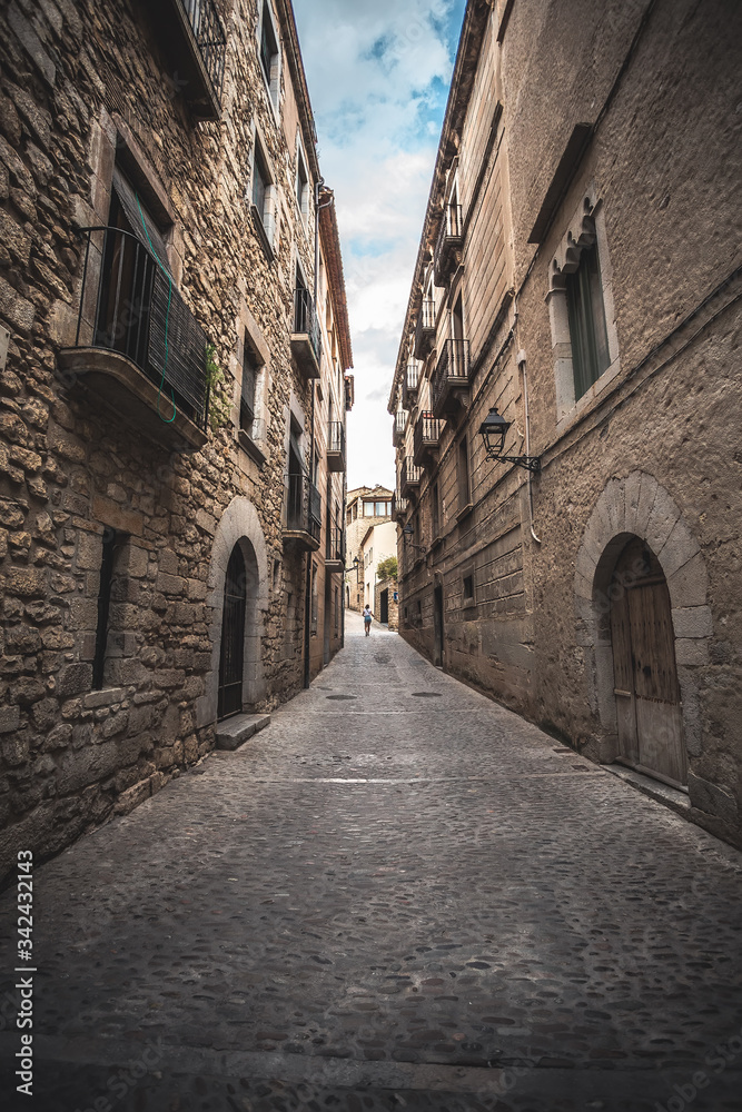 narrow streets of the old town, Girona Spain