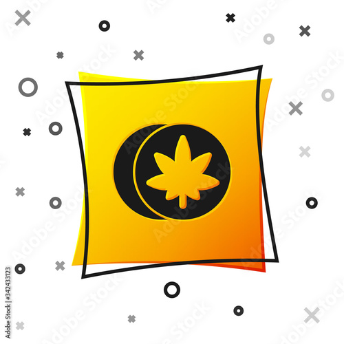 Black Herbal ecstasy tablets icon isolated on white background. Yellow square button. Vector Illustration
