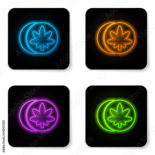 Glowing neon Herbal ecstasy tablets icon isolated on white background. Black square button. Vector Illustration