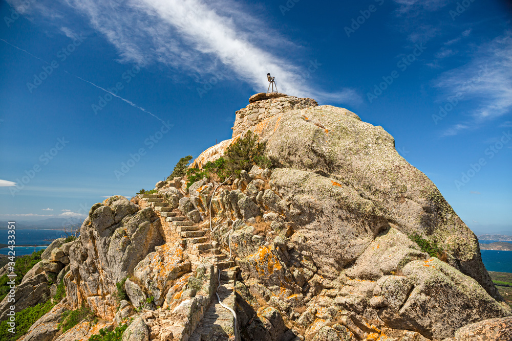 Fototapeta premium Ancient defensive structure on top of the wild island of Caprera in the Maddalena archipelago in Sardinia, Italy.