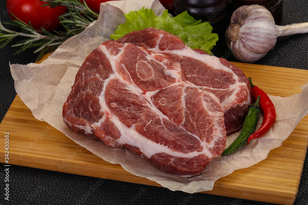 Raw pork neck steak