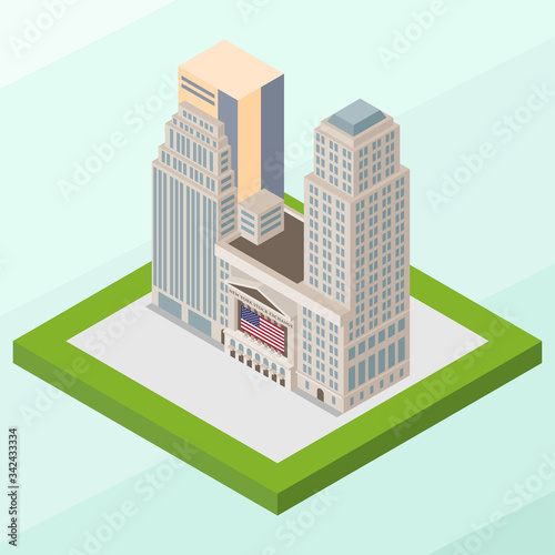  Isometric Vector Illustration Representing New York Stock Exchange Building, Landmark of Wall Street United States of America Version 1