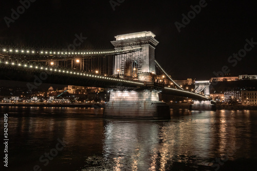 Széchenyi Chain Bridge at night; Budapest, Hungary