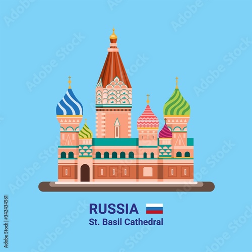 Saint Basil`s Cathedral - Russia famous landmark in flat style illustration editable vector