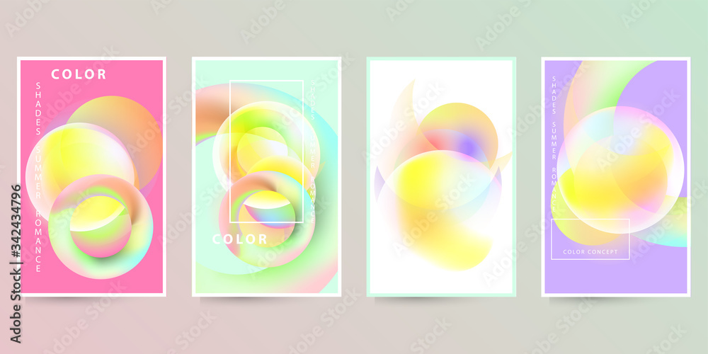 Collection of rectangular abstract layout artworks gradients in minimalism style, poster with pastel blue yellow pink. Stock vector