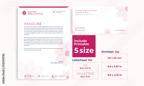 Beauty pink letterhead,Envelope minimalist Cosmos size DL, A4 and US Letter design template