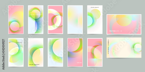 Collection of rectangular abstract layout artworks gradients in minimalism style, poster with pastel blue yellow pink. Stock vector bleed, modern © Olya Kartavaya