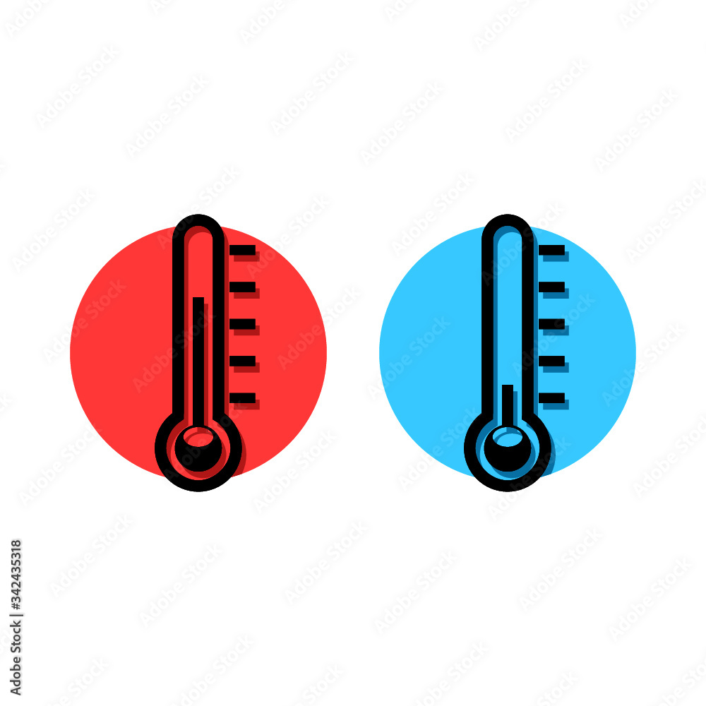 Thermometer icon with blue and red indicators in flat style Thermometer icon with blue and red indicators in flat style