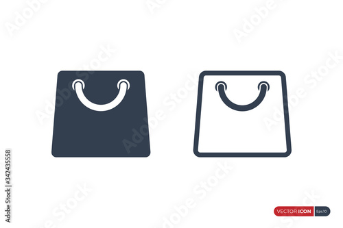 Shopping Bag Icon. Fill and Outline Style isolated on White Background. Flat Vector Icon Design Template Elements.