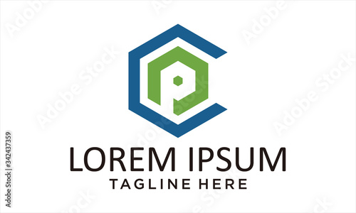 COMBINATION LOGO FROM LETTER CP OR PC HEXAGON LOGO DESIGN CONCEPT
