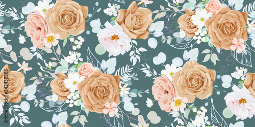 Seamless vintage pattern with floral motif for summer dress fabric
