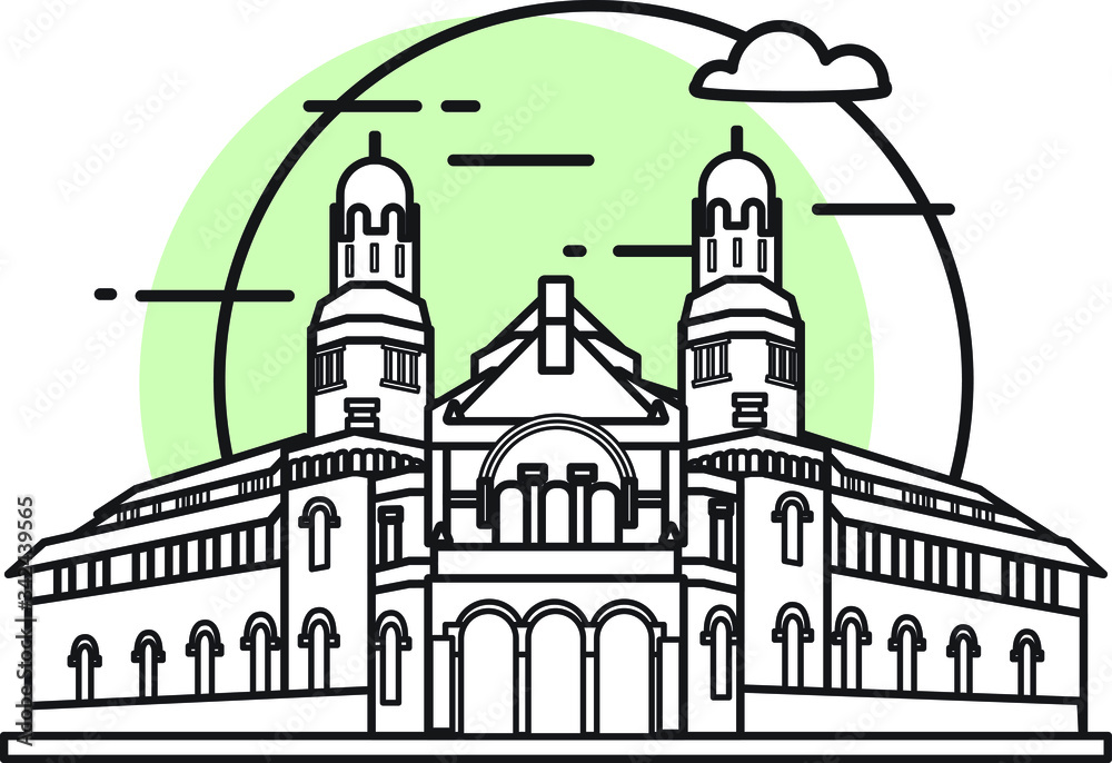 Flat vector illustration of a historic building in the city of central java, Simple outline icon design cartoon landmark for vacation travel tourist attractions. Lawang Sewu, Semarang.