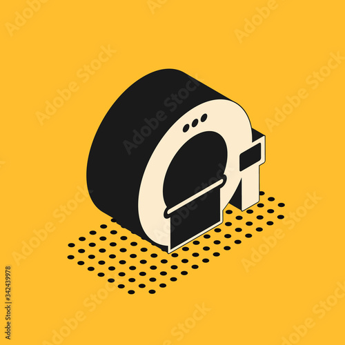 Isometric Tomography icon isolated on yellow background. Medical scanner, radiation. Diagnosis, radiology, magnetic resonance therapy.  Vector Illustration