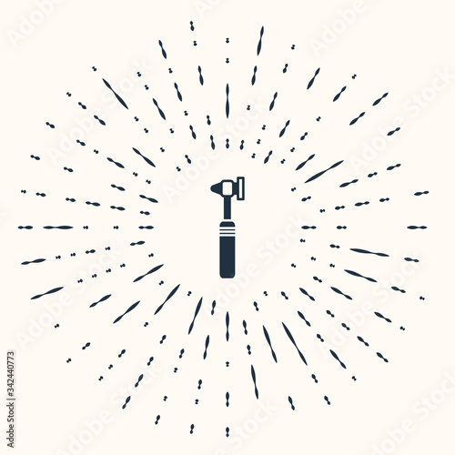 Grey Medical otoscope tool icon isolated on beige background. Medical instrument. Abstract circle random dots. Vector Illustration