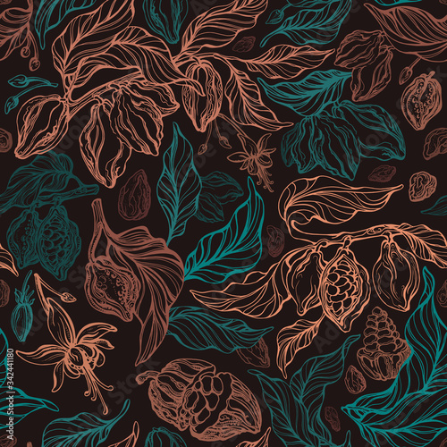 Cocoa vintage seamless pattern. Vector antique art