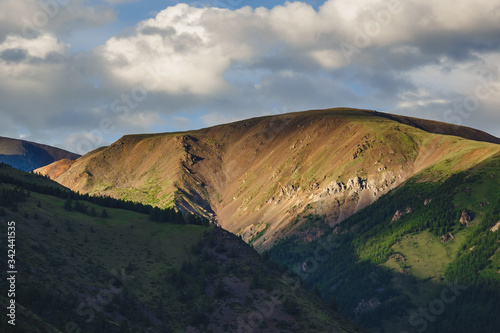 An impressive mountain range in Kuray steppe of Altai Krai, Russia photo