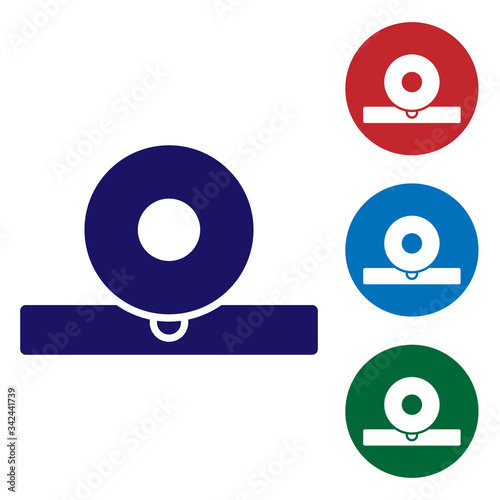 Blue Otolaryngological head reflector icon isolated on white background. Equipment for inspection the patient's ear, throat and nose. Set icons in color square buttons. Vector Illustration