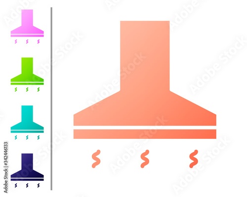 Coral Kitchen extractor fan icon isolated on white background. Cooker hood. Kitchen exhaust. Household appliance. Set color icons. Vector Illustration