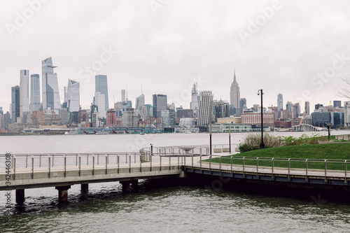 April 20 2020 - Hoboken NJ: waterfront pier closed due to the COVID-19 Coronavirus outbreak. The parks are close to increase social distancing and prevent people from getting close © tisaeff