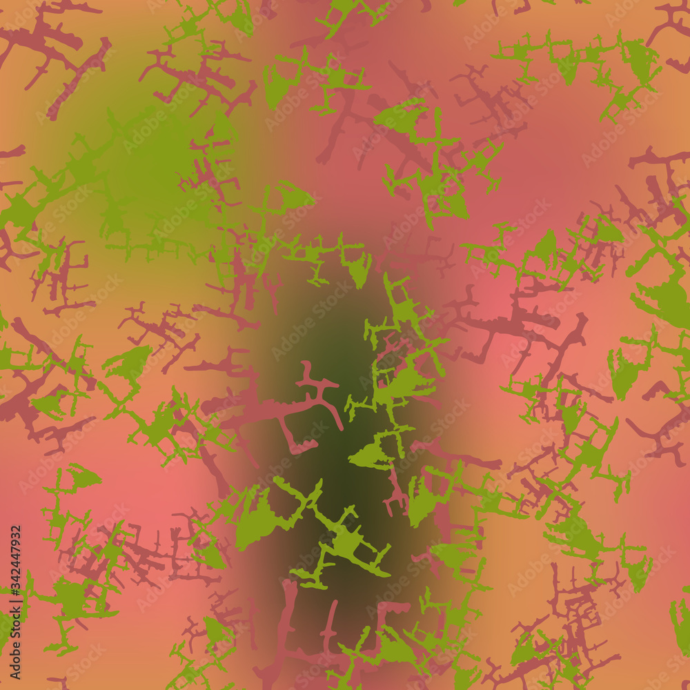 Field camouflage of various shades of green and pink colors