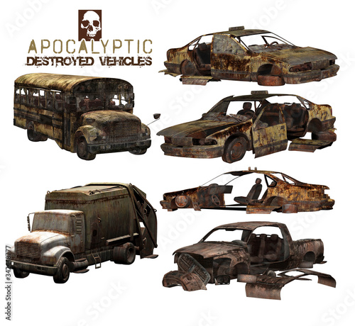 3D Apocalyptic Destroyed Vehicles