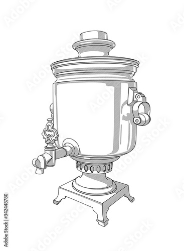 Samovar antique. Antique kitchen utensils. Russian tradition.